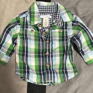 Old Navy Green and Blue Plaid Button Down Shirt